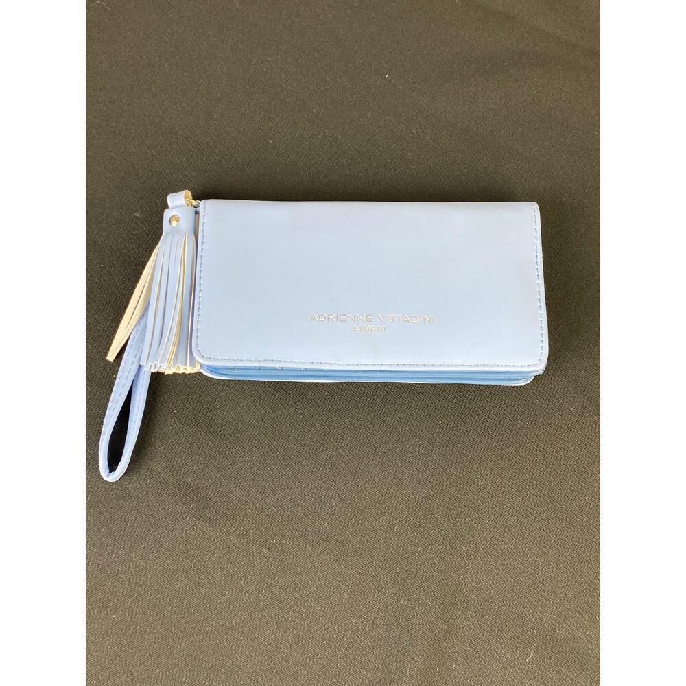 ADRIAN VITTADINI Studio Light Blue Wristlet Tassel Zipper Wallet Small Bag NEW